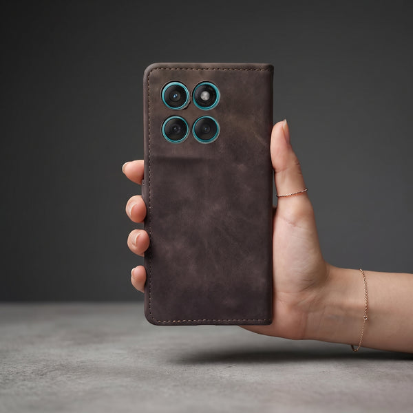 Velvet Dark Brown Flip Leather Case for Motorola Edge 60 Fusion