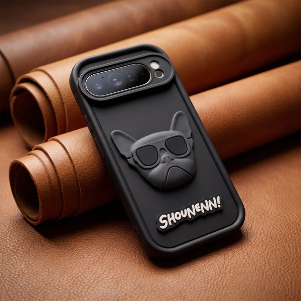 Black SHOUNENN BULLDOG Silicone case for Google Pixel 9 Pro XL