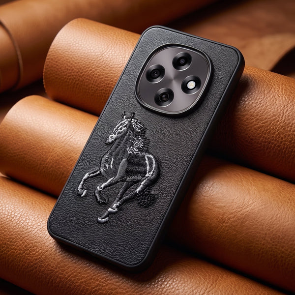 Black Leather Black White Horse OC Ornamented for Oppo F31 Pro