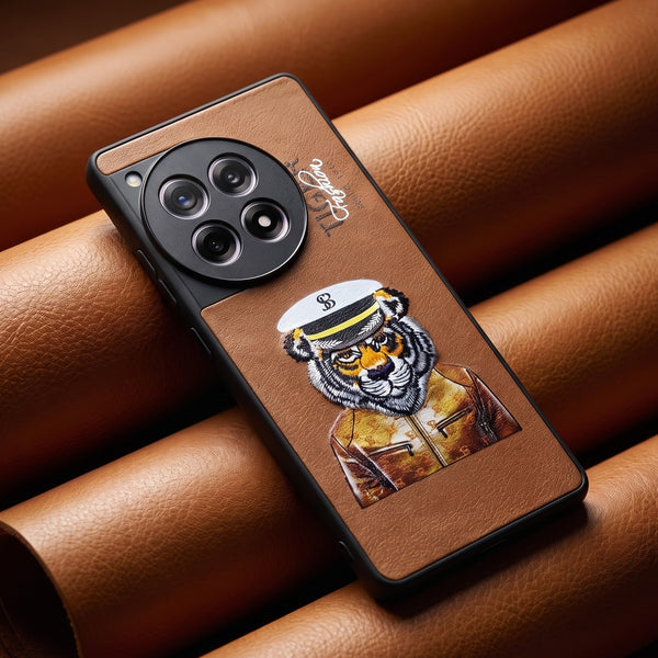 Brown Leather Tiger Fashion Ornamented for Oneplus 12r