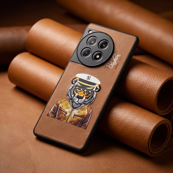 Brown Leather Tiger Fashion Ornamented for Oneplus 12r