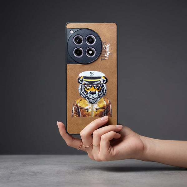 Brown Leather Tiger Fashion Ornamented for Oneplus 12r