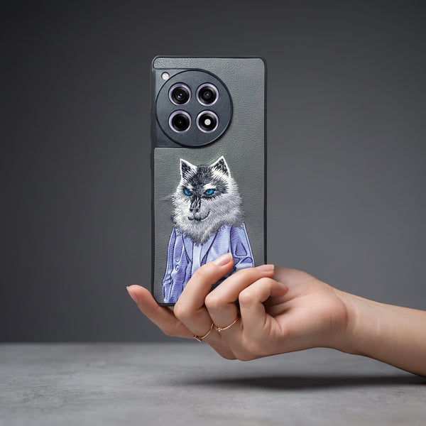 Grey Leather Fox Camera Ornamented for Oneplus 12r