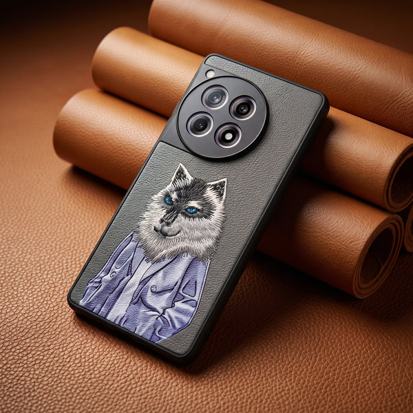 Grey Leather Fox Camera Ornamented for Oneplus 12r