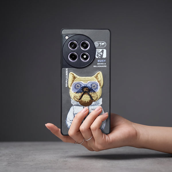 Grey Leather Being A Billionaire Camera Ornamented for Oneplus 12r