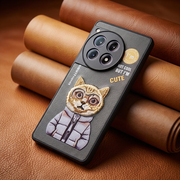 Grey Leather NOT COOL BUT I'M CUTE Camera Ornamented for Oneplus 12r