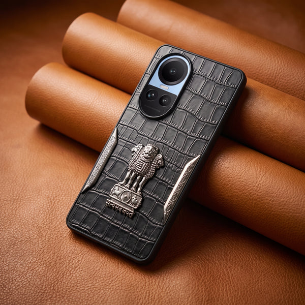 Black Satyameva Jayate embossed Leather Case for Oppo Reno 10 Pro