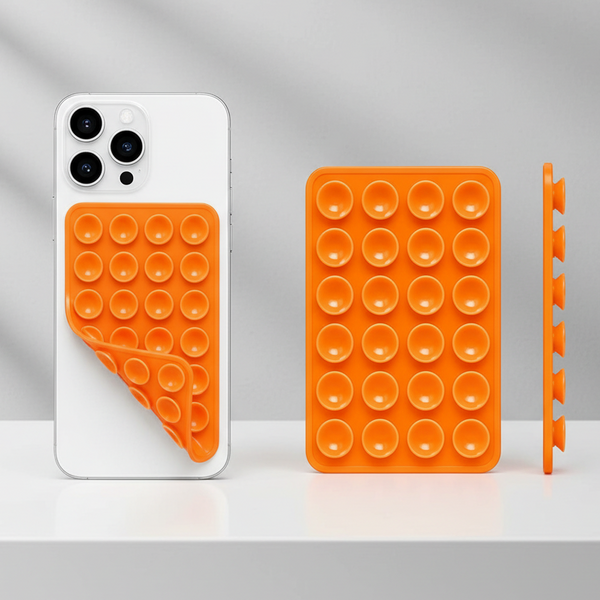 Orange Sticky Phone Stand Silicone Suction Phone Case Mount For Mobile