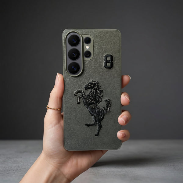 Grey Leather Horse No.8 OC Ornamented for Samsung S26 Ultra