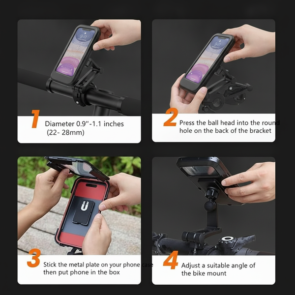 Black 360° Rotating Waterproof Bike Mobile Holder, Universal Motorcycle & Bicycle Handlebar Phone Mount with Sensitive Touch Screen Cover, Fits Smartphones Up to 7.2 Inches