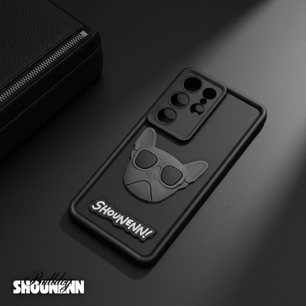 Black SHOUNENN BULLDOG Silicone case for  Samsung S23 Ultra