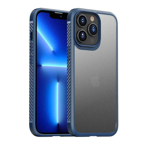 Dark Blue Carbon Style Bumper Transparent Case for Apple iphone 14