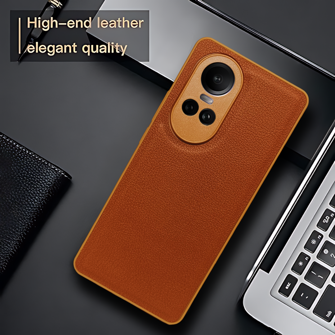 Raised Edges Brown Leather Case for Oppo Reno 10