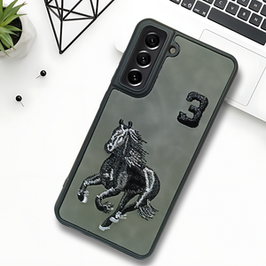 Grey Leather Horse Camera Ornamented for Samsung S21 FE