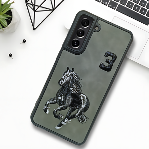 Grey Leather Horse Camera Ornamented for Samsung S21 FE