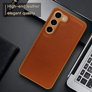 Raised Edges Brown Leather Case for Samsung S23