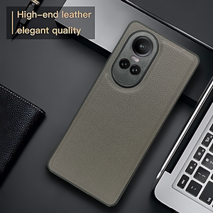 Raised Edges Grey Leather Case for Oppo Reno 10 Pro