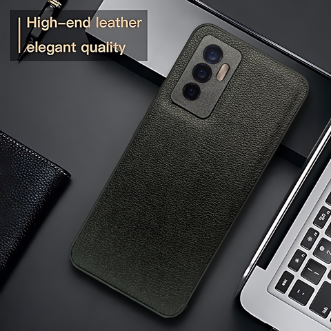 Raised Edges Black Leather Case for Vivo V23e