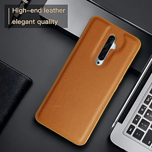 Raised Edges Brown Leather Case for Oppo Reno 2F