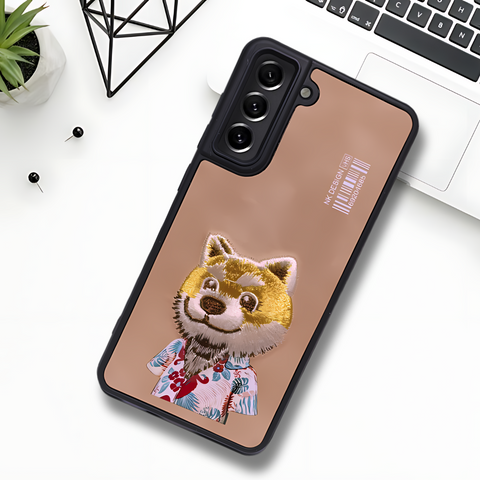 Peach Leather Cat Camera Ornamented for Samsung S21 FE
