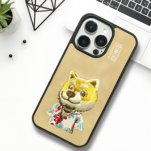 peach Leather Cat Ornamented  Case for Iphone 13 Pro