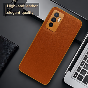 Raised Edges Brown Leather Case for Vivo V23e