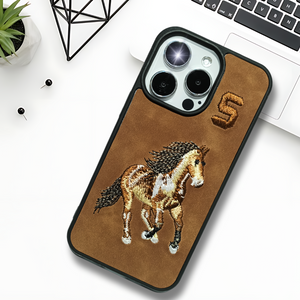 Brown Leather Horse Ornamented Case for Iphone 13 Pro