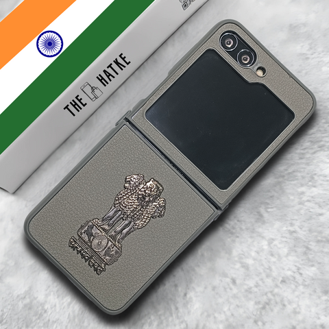 Grey Satyameva Jayate embossed Leather Case for Samsung Galaxy Z FLIP 6