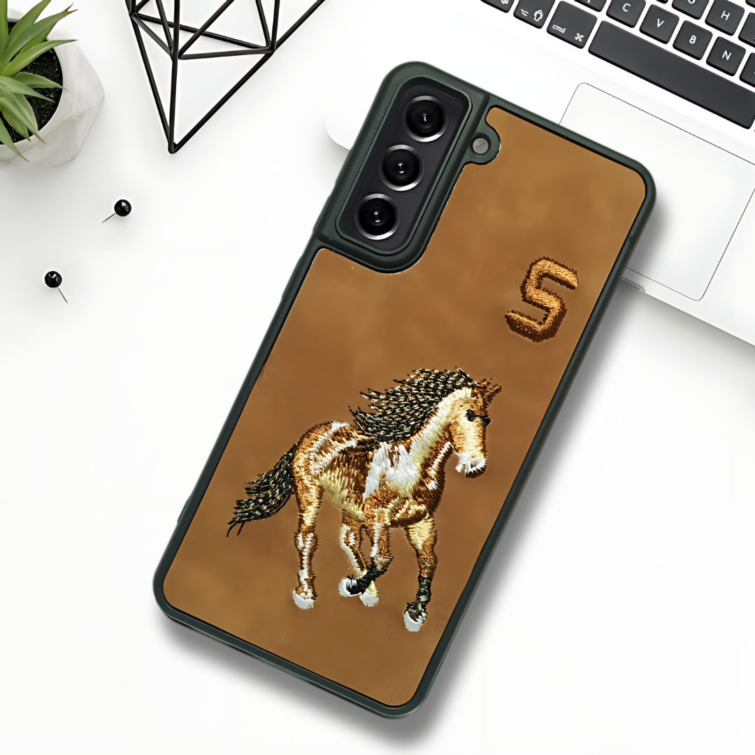 Brown Leather Horse Camera Ornamented for Samsung S21 FE