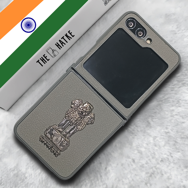 Grey Satyameva Jayate embossed Leather Case for Samsung Galaxy Z FLIP 5