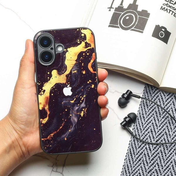 Black Gold Blaze metal back case for Apple Iphone 16 Plus