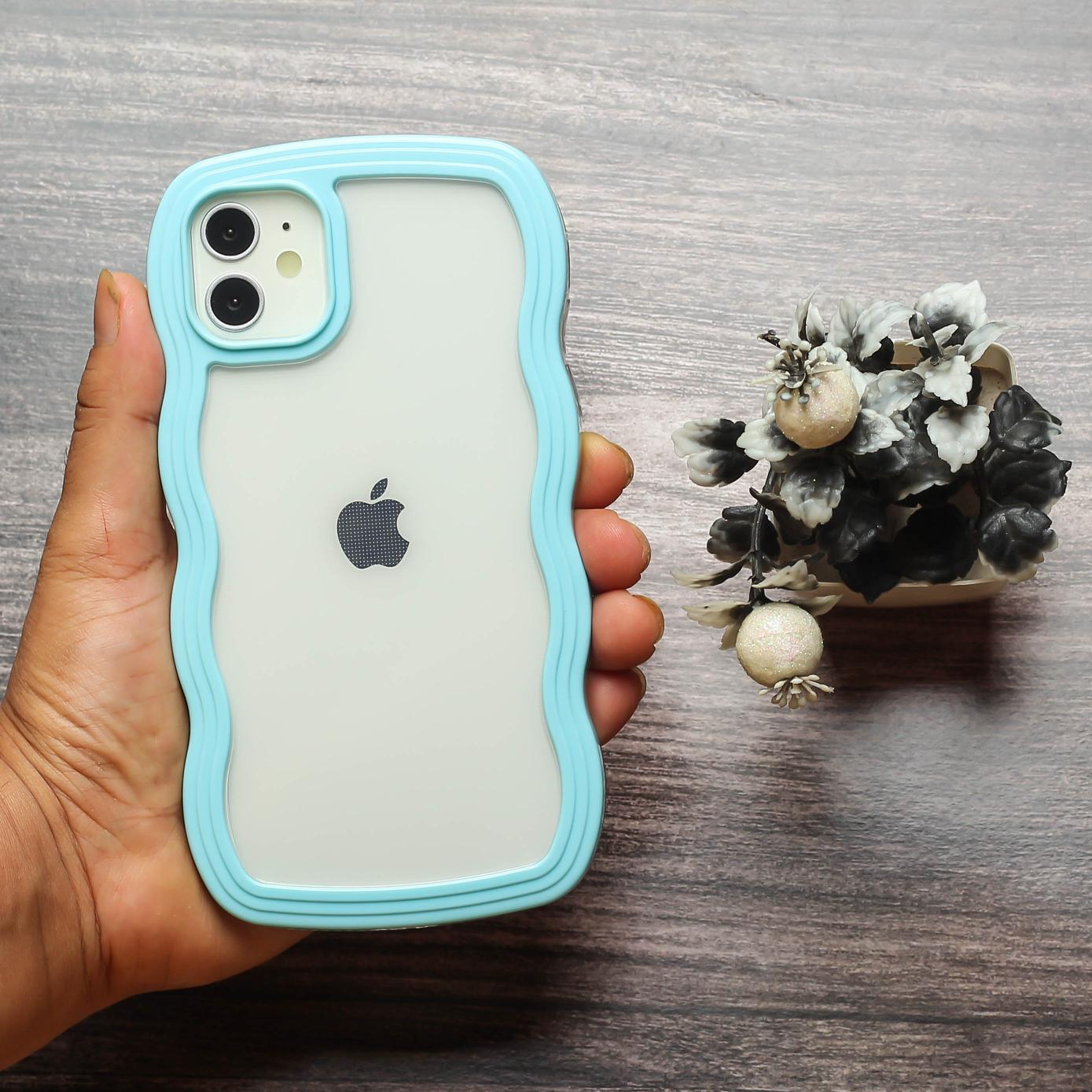 Light Blue Zig Zag Frame Silicon Case for Apple Iphone 11