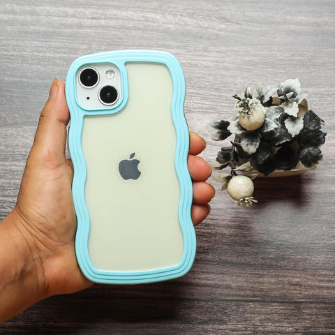 Light Blue Zig Zag Frame Silicon Case for Apple Iphone 13