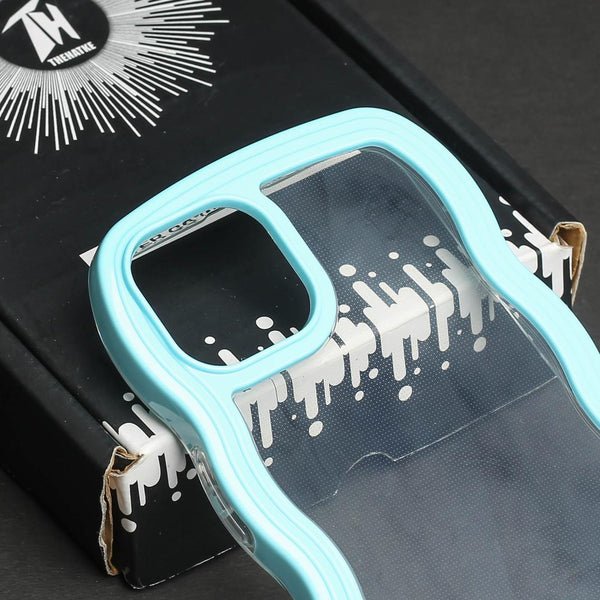 Light Blue Zig Zag Frame  Silicon Case for Apple Iphone 14