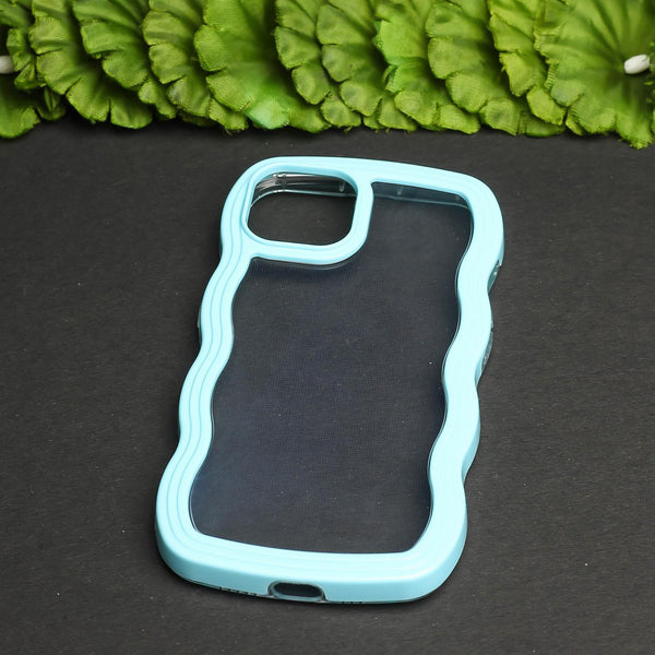 Light Blue Zig Zag Frame Silicon Case for Apple Iphone 15