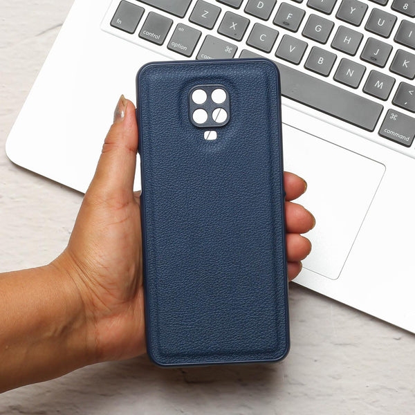 Raised Edges Blue Leather Case for Redmi Note 9 Pro