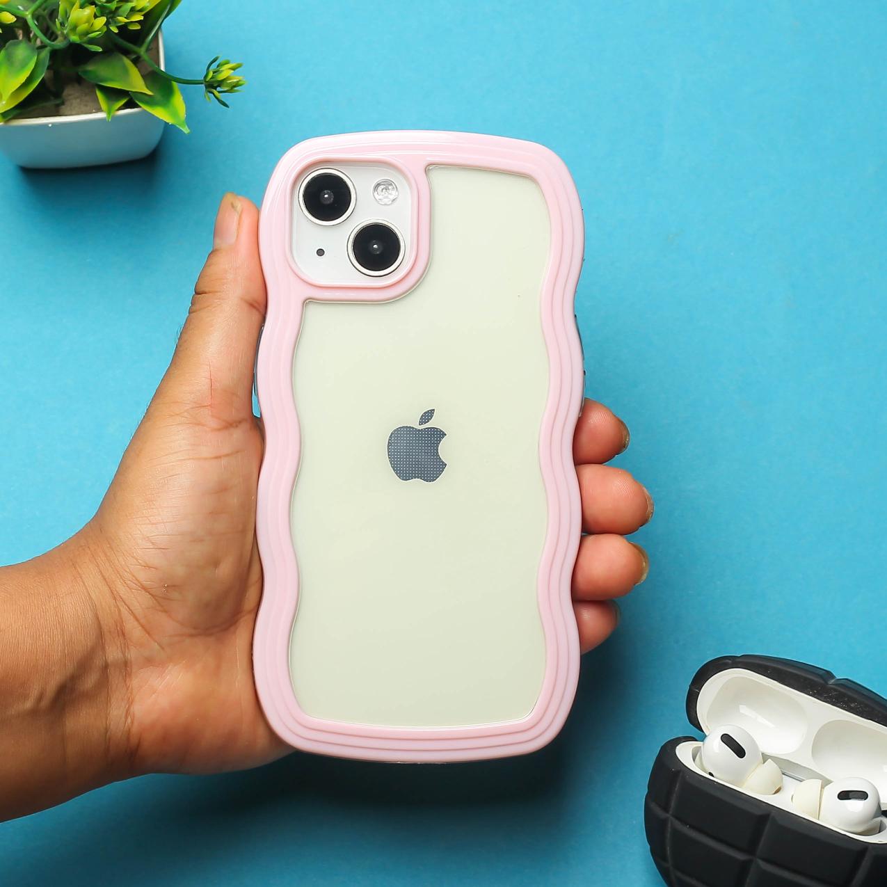 Pink Zig Zag Frame  Silicon Case for Apple Iphone 15