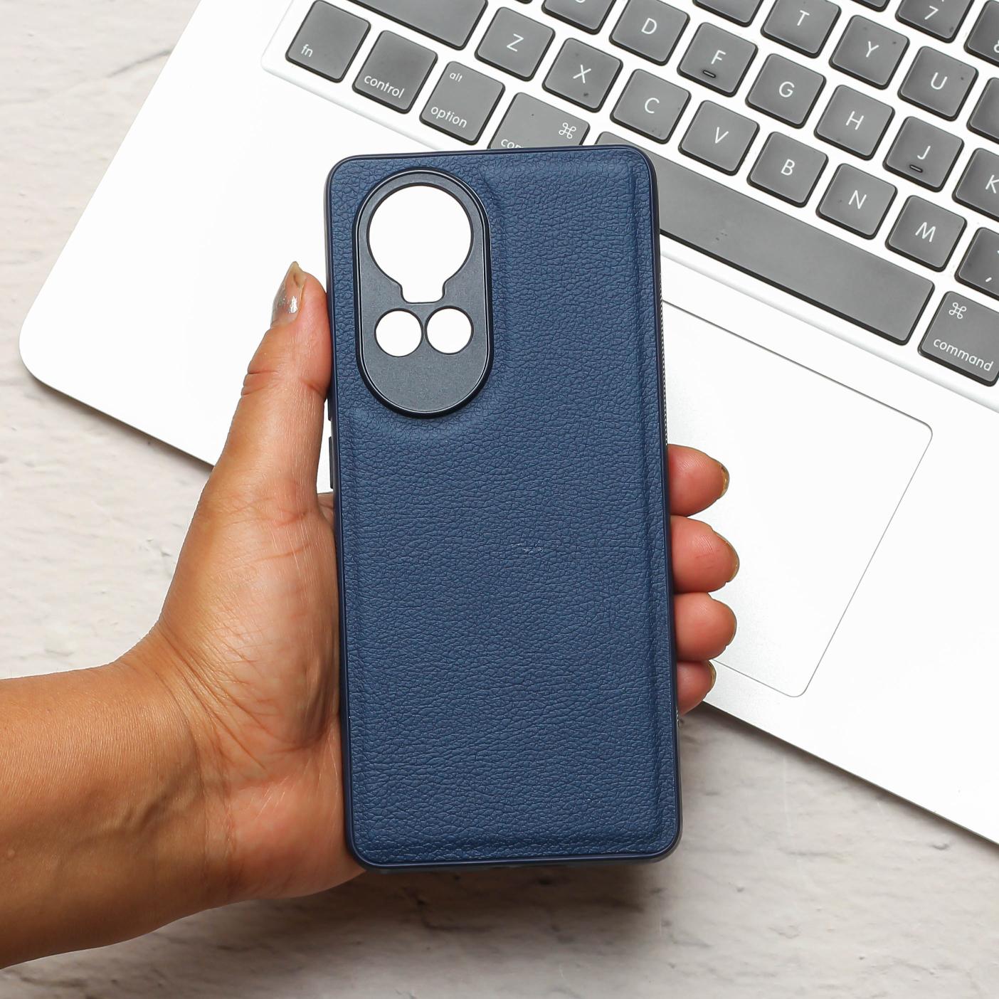 Raised Edges Blue Leather Case for Oppo Reno 10 Pro