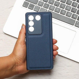 Raised Edges Blue Leather Case for Vivo V27