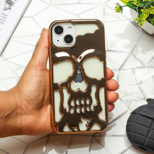 Golden Hollow Skull Design Silicone case for Apple iphone 15 Plus