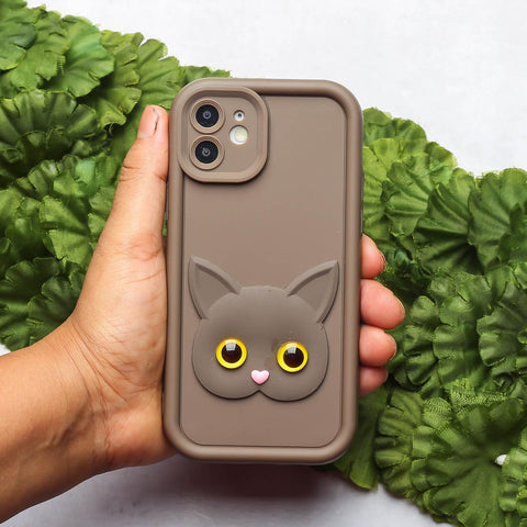 Dark Brown Cute Cat Silicone case for Apple iphone 12