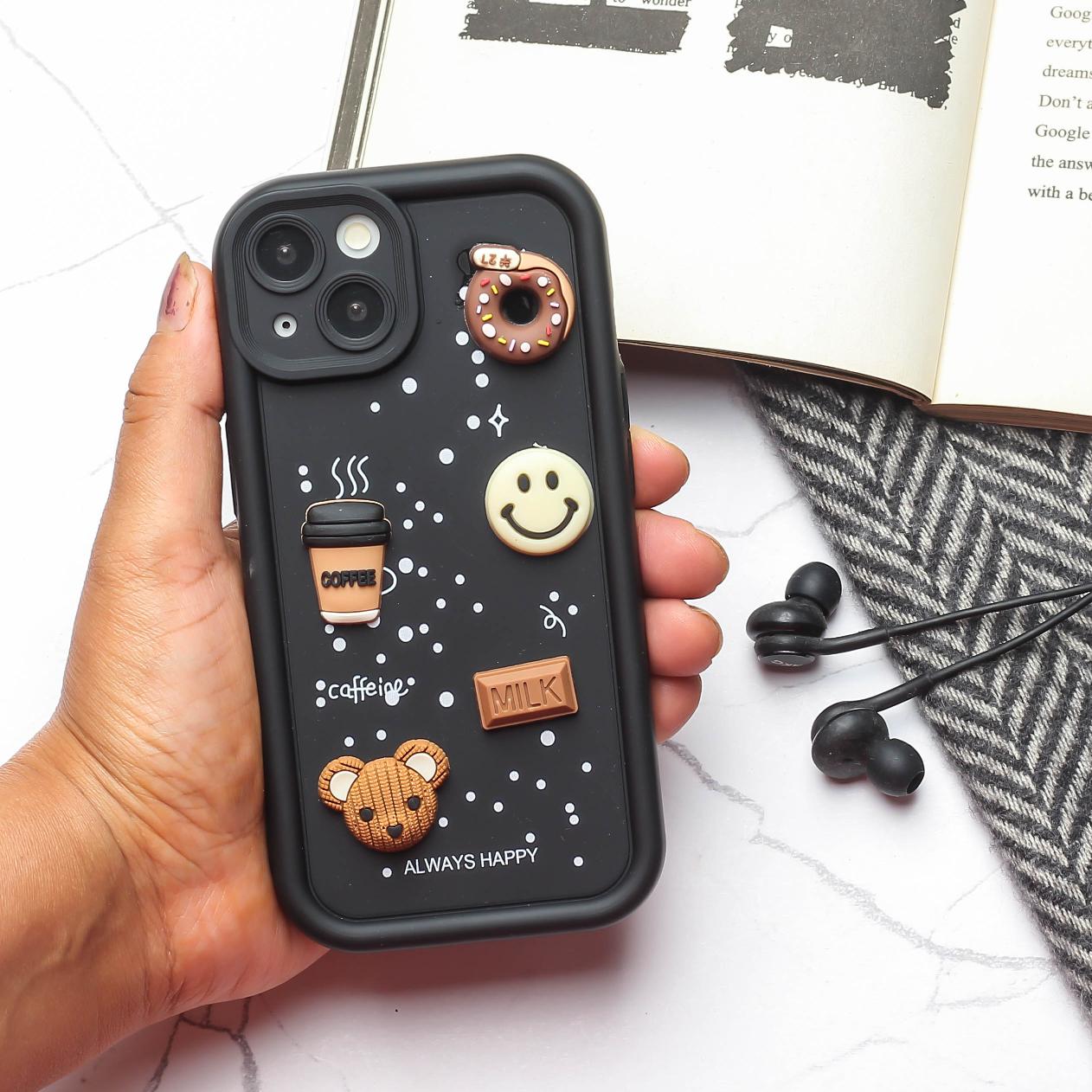 Black COFFEE (ALWAYS HAPPY) Silicone case for Apple iphone 14