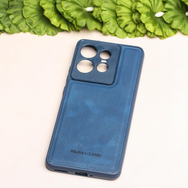 Dark Blue Classic Leather Case for Motorola Edge 50 Pro