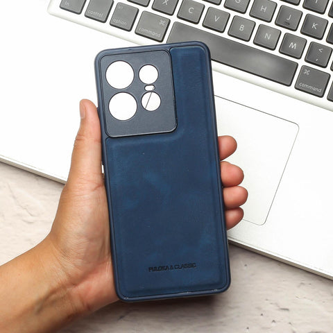 Dark Blue Classic Leather Case for Motorola Edge 50 Pro