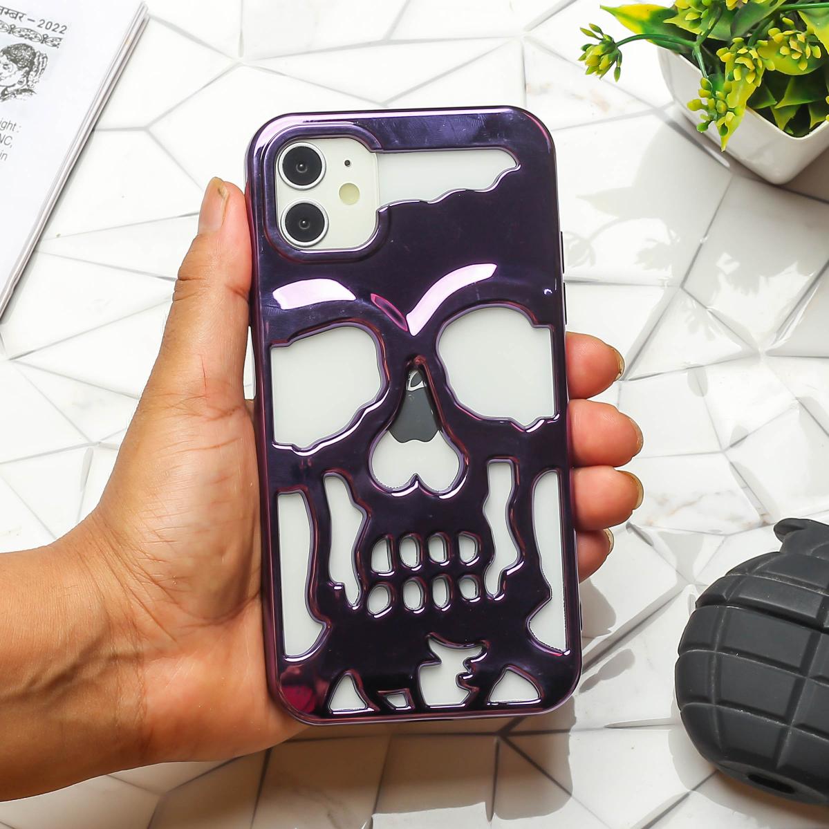 Purple Hollow Skull Design Silicone case for Apple iphone 12