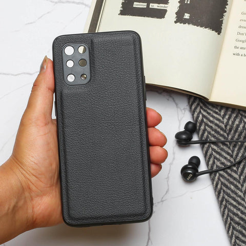 Raised Edges Black Leather Case for Oneplus 9r