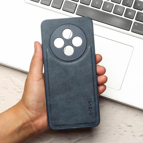 X-LEVEL Dark Blue Leather Case for OPPO Reno 12F 5G