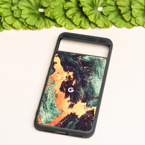 Green Golden elegance marble metal back case for Google Pixel 8A