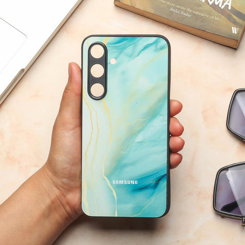 Green Luxe Marble metal back case for Samung S24 FE