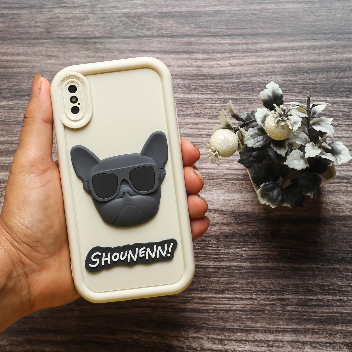 Cream SHOUNENN BLACK BULLDOG  Silicone case for Apple iphone X/Xs